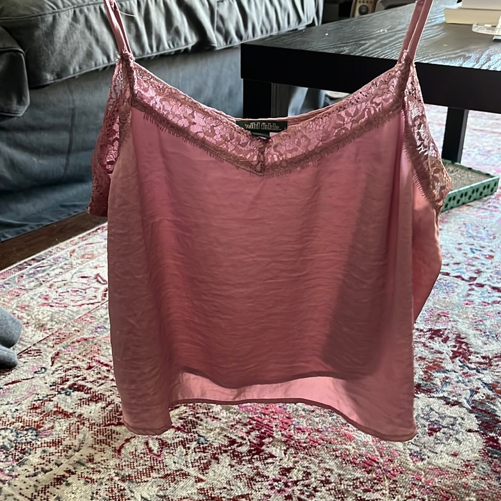 PINK SILKY LACE TANK TOP